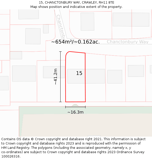 15, CHANCTONBURY WAY, CRAWLEY, RH11 8TE: Plot and title map