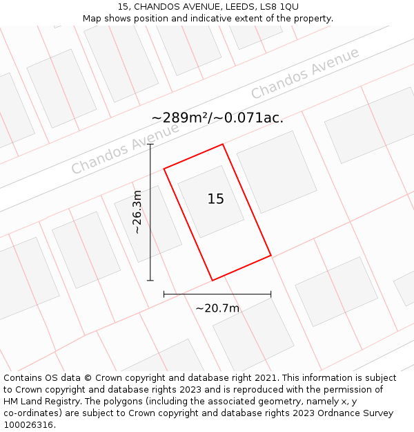 15, CHANDOS AVENUE, LEEDS, LS8 1QU: Plot and title map