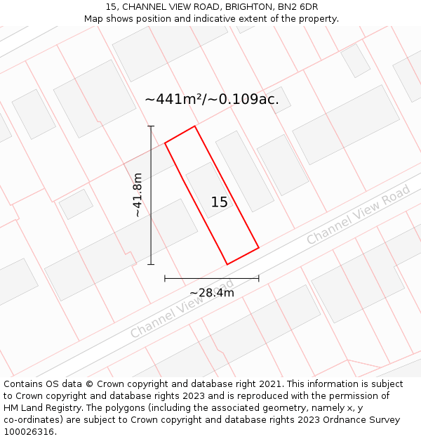 15, CHANNEL VIEW ROAD, BRIGHTON, BN2 6DR: Plot and title map