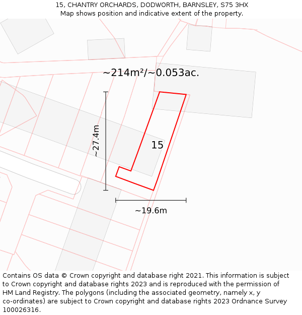 15, CHANTRY ORCHARDS, DODWORTH, BARNSLEY, S75 3HX: Plot and title map