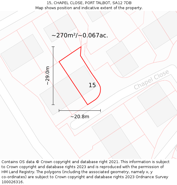 15, CHAPEL CLOSE, PORT TALBOT, SA12 7DB: Plot and title map