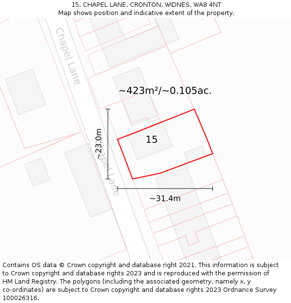 15, CHAPEL LANE, CRONTON, WIDNES, WA8 4NT: Plot and title map