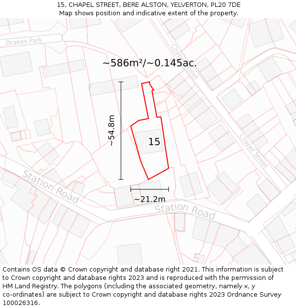 15, CHAPEL STREET, BERE ALSTON, YELVERTON, PL20 7DE: Plot and title map