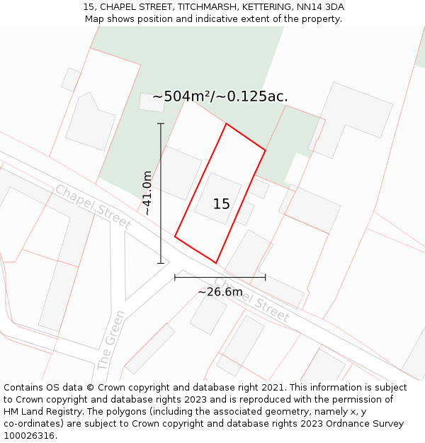 15, CHAPEL STREET, TITCHMARSH, KETTERING, NN14 3DA: Plot and title map
