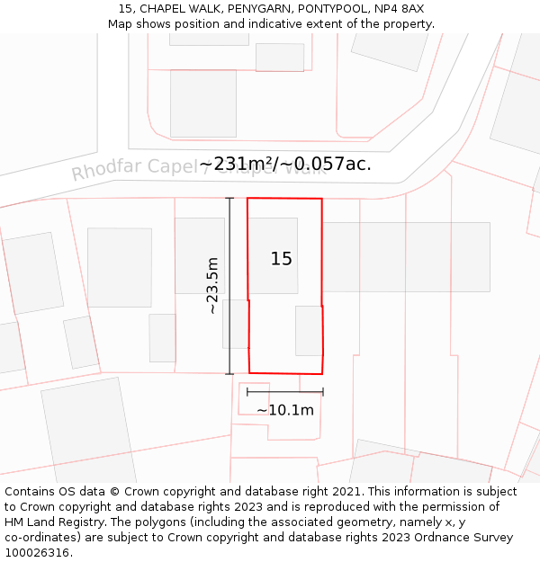 15, CHAPEL WALK, PENYGARN, PONTYPOOL, NP4 8AX: Plot and title map