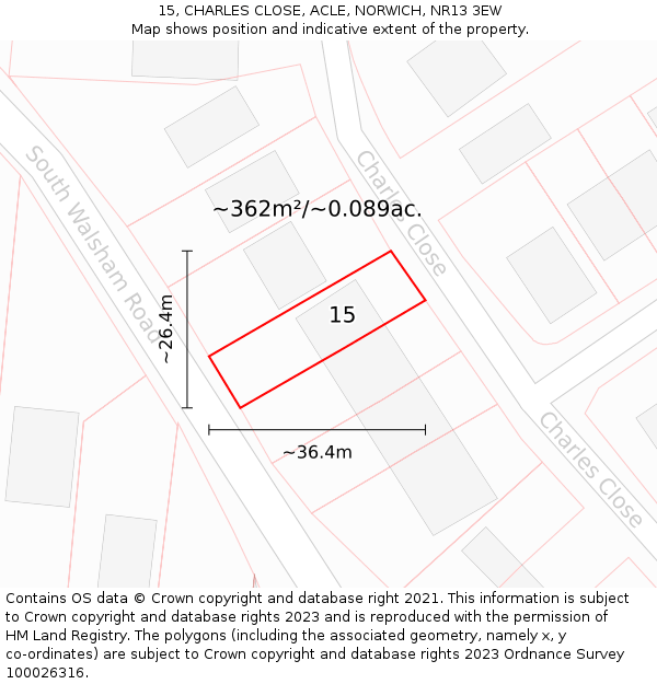 15, CHARLES CLOSE, ACLE, NORWICH, NR13 3EW: Plot and title map