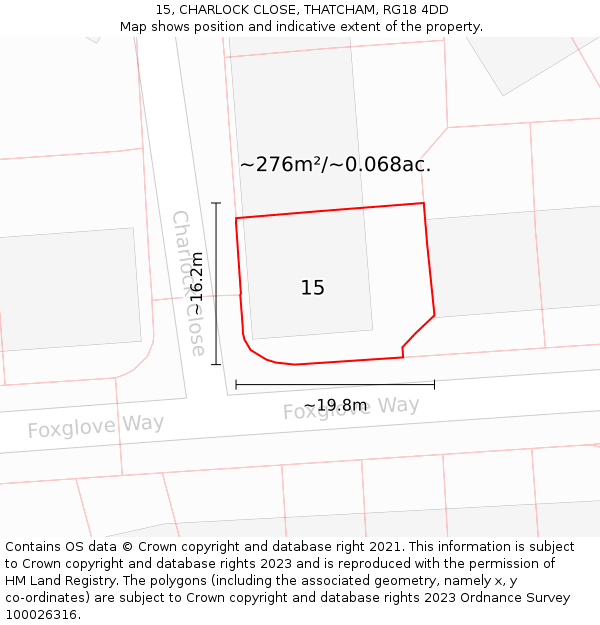 15, CHARLOCK CLOSE, THATCHAM, RG18 4DD: Plot and title map