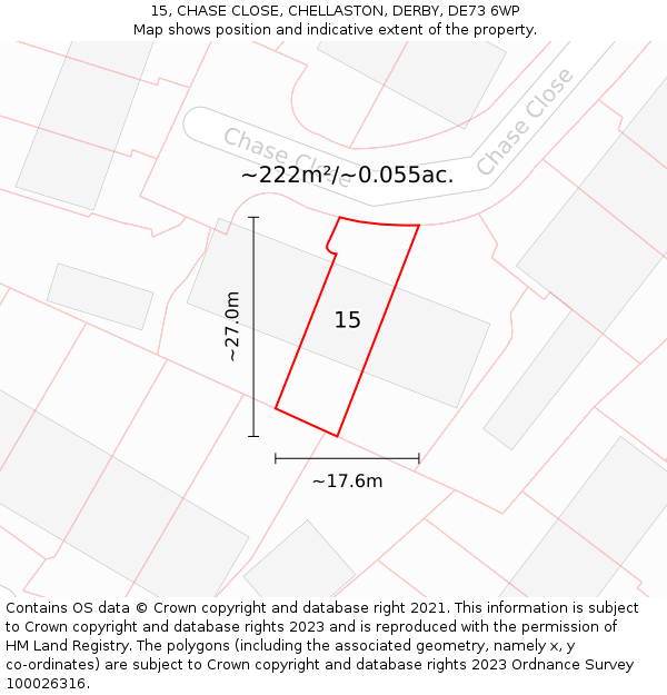 15, CHASE CLOSE, CHELLASTON, DERBY, DE73 6WP: Plot and title map