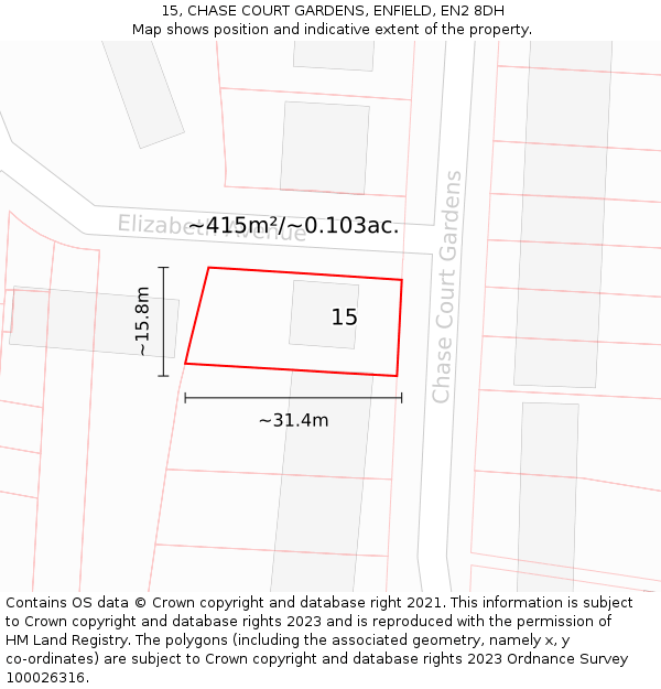 15, CHASE COURT GARDENS, ENFIELD, EN2 8DH: Plot and title map