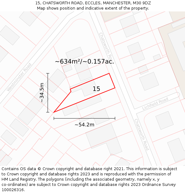 15, CHATSWORTH ROAD, ECCLES, MANCHESTER, M30 9DZ: Plot and title map