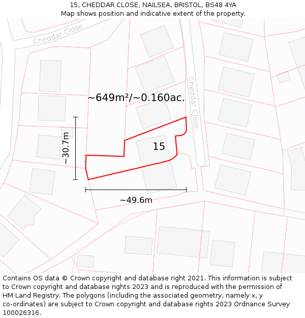 15, CHEDDAR CLOSE, NAILSEA, BRISTOL, BS48 4YA: Plot and title map