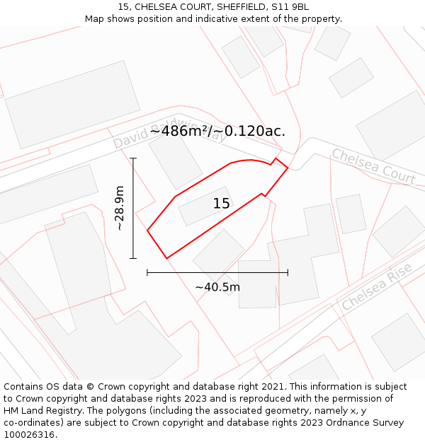 15, CHELSEA COURT, SHEFFIELD, S11 9BL: Plot and title map