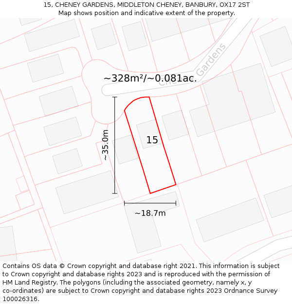 15, CHENEY GARDENS, MIDDLETON CHENEY, BANBURY, OX17 2ST: Plot and title map