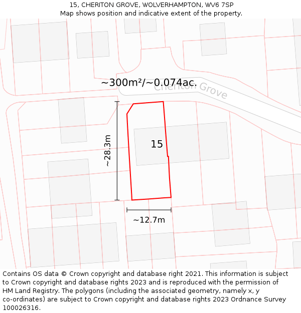 15, CHERITON GROVE, WOLVERHAMPTON, WV6 7SP: Plot and title map