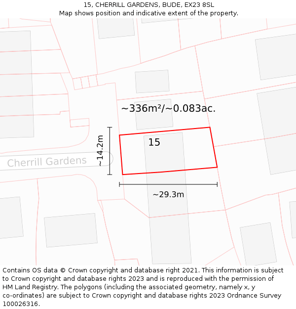 15, CHERRILL GARDENS, BUDE, EX23 8SL: Plot and title map