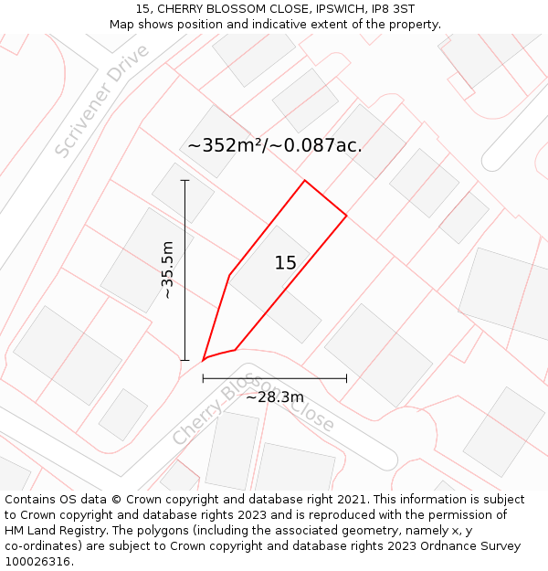 15, CHERRY BLOSSOM CLOSE, IPSWICH, IP8 3ST: Plot and title map