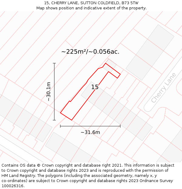 15, CHERRY LANE, SUTTON COLDFIELD, B73 5TW: Plot and title map