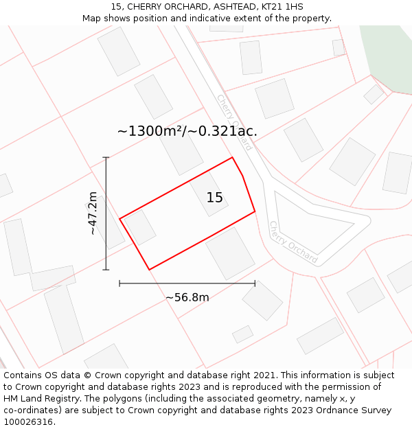 15, CHERRY ORCHARD, ASHTEAD, KT21 1HS: Plot and title map