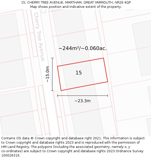 15, CHERRY TREE AVENUE, MARTHAM, GREAT YARMOUTH, NR29 4QP: Plot and title map
