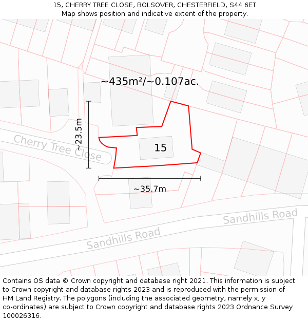 15, CHERRY TREE CLOSE, BOLSOVER, CHESTERFIELD, S44 6ET: Plot and title map