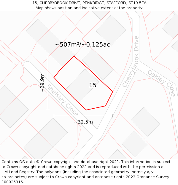 15, CHERRYBROOK DRIVE, PENKRIDGE, STAFFORD, ST19 5EA: Plot and title map