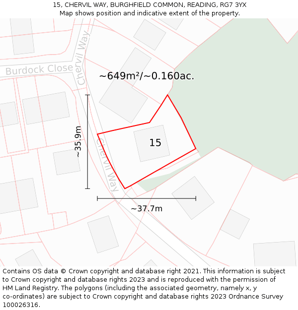 15, CHERVIL WAY, BURGHFIELD COMMON, READING, RG7 3YX: Plot and title map