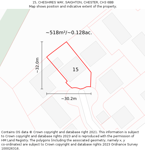 15, CHESHIRES WAY, SAIGHTON, CHESTER, CH3 6BB: Plot and title map