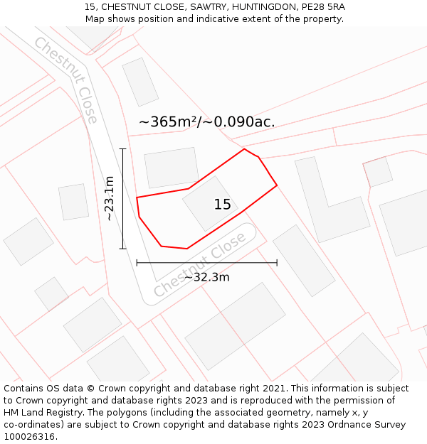 15, CHESTNUT CLOSE, SAWTRY, HUNTINGDON, PE28 5RA: Plot and title map