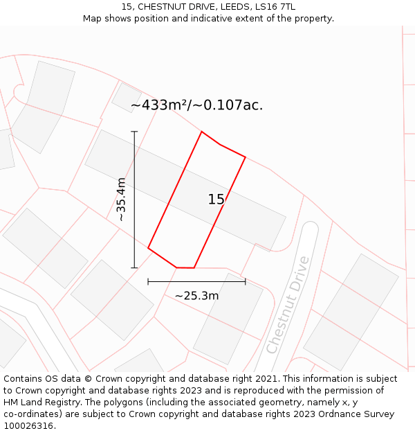 15, CHESTNUT DRIVE, LEEDS, LS16 7TL: Plot and title map