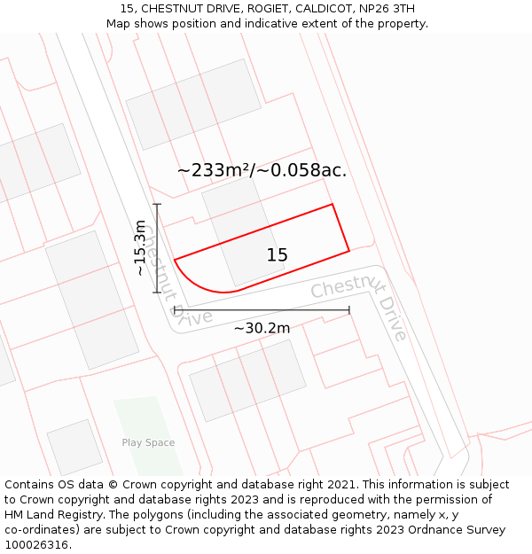 15, CHESTNUT DRIVE, ROGIET, CALDICOT, NP26 3TH: Plot and title map