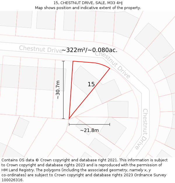 15, CHESTNUT DRIVE, SALE, M33 4HJ: Plot and title map