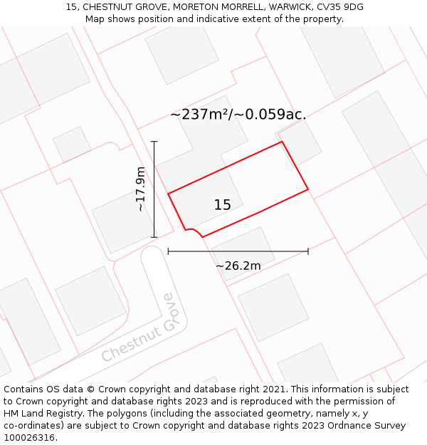15, CHESTNUT GROVE, MORETON MORRELL, WARWICK, CV35 9DG: Plot and title map