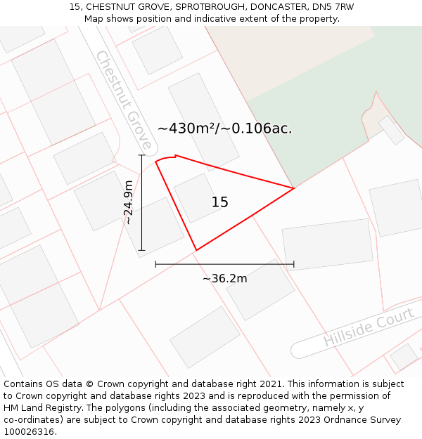15, CHESTNUT GROVE, SPROTBROUGH, DONCASTER, DN5 7RW: Plot and title map