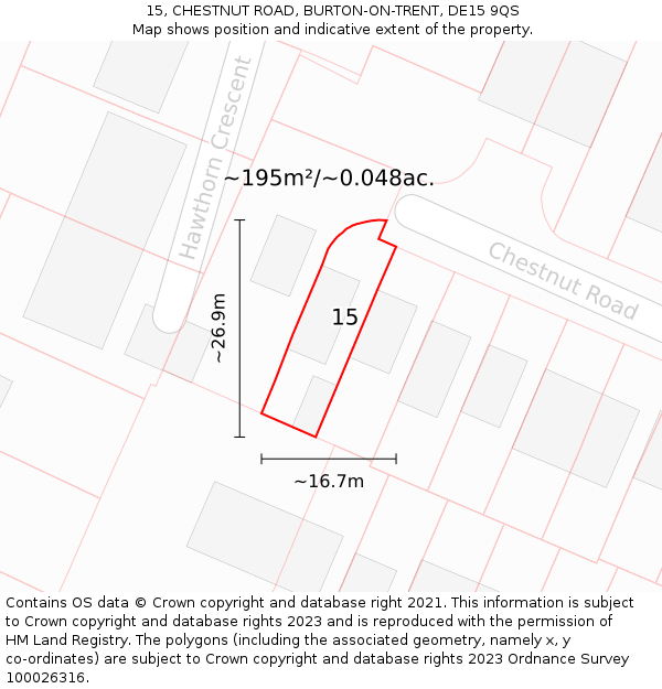 15, CHESTNUT ROAD, BURTON-ON-TRENT, DE15 9QS: Plot and title map