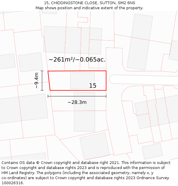 15, CHIDDINGSTONE CLOSE, SUTTON, SM2 6NS: Plot and title map