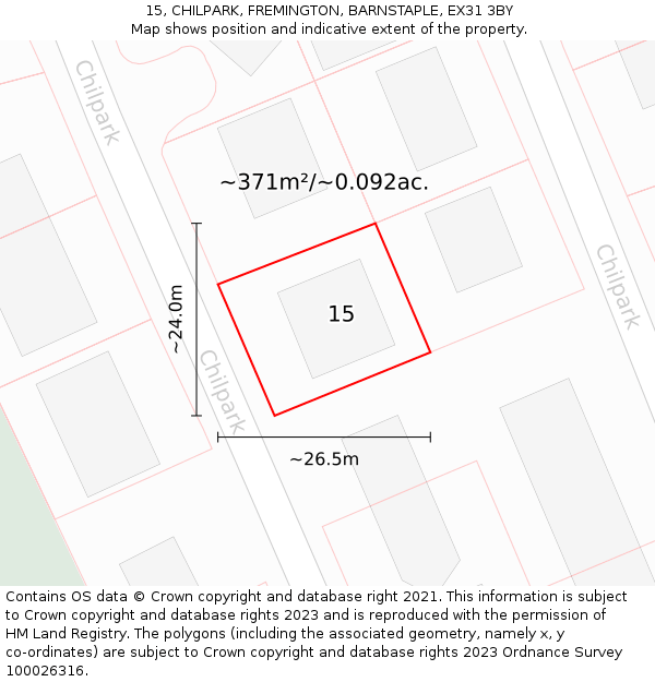 15, CHILPARK, FREMINGTON, BARNSTAPLE, EX31 3BY: Plot and title map
