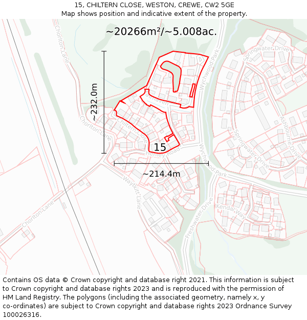 15, CHILTERN CLOSE, WESTON, CREWE, CW2 5GE: Plot and title map