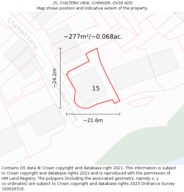 15, CHILTERN VIEW, CHINNOR, OX39 4DD: Plot and title map