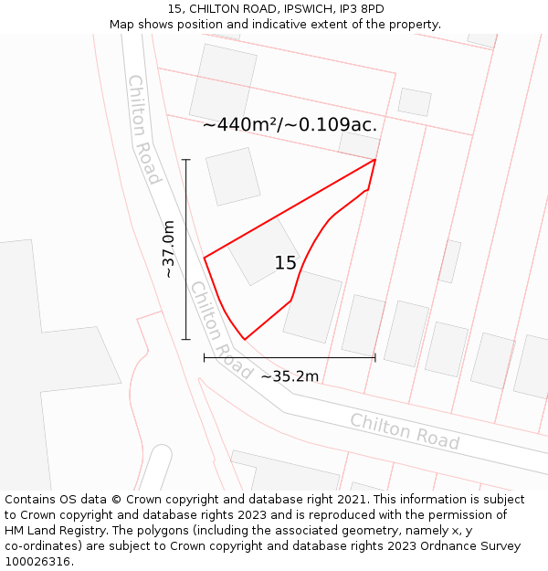 15, CHILTON ROAD, IPSWICH, IP3 8PD: Plot and title map