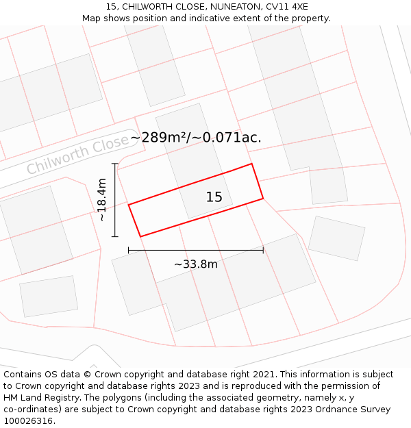 15, CHILWORTH CLOSE, NUNEATON, CV11 4XE: Plot and title map
