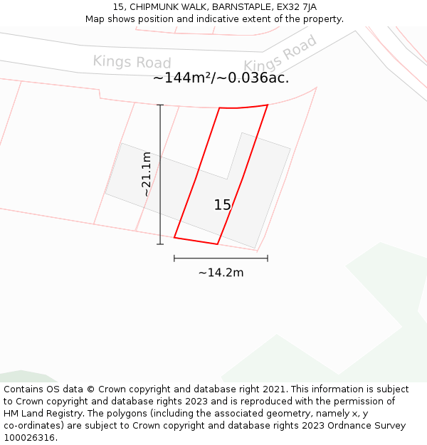 15, CHIPMUNK WALK, BARNSTAPLE, EX32 7JA: Plot and title map