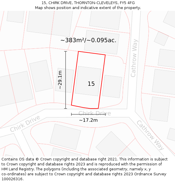 15, CHIRK DRIVE, THORNTON-CLEVELEYS, FY5 4FG: Plot and title map
