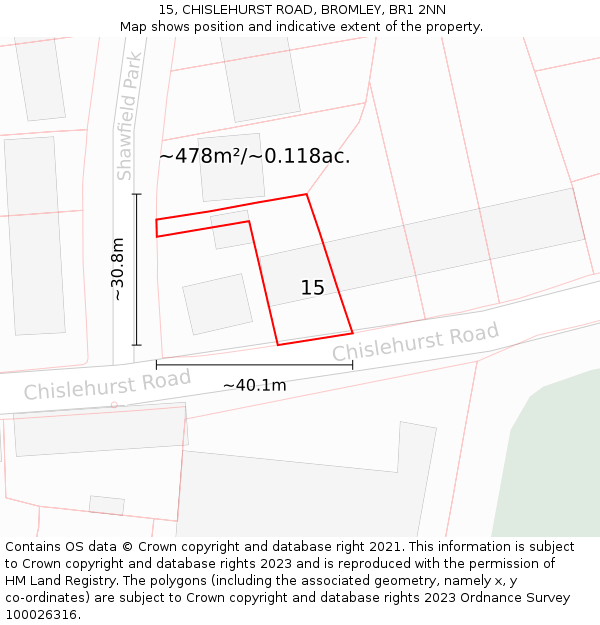 15, CHISLEHURST ROAD, BROMLEY, BR1 2NN: Plot and title map