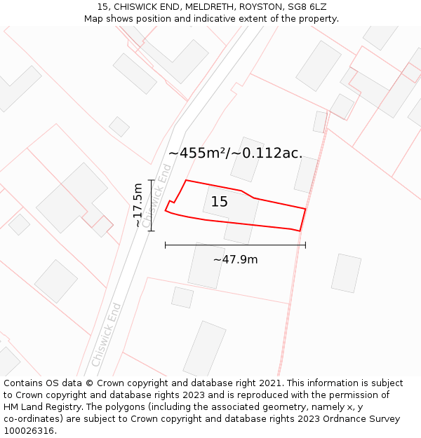 15, CHISWICK END, MELDRETH, ROYSTON, SG8 6LZ: Plot and title map