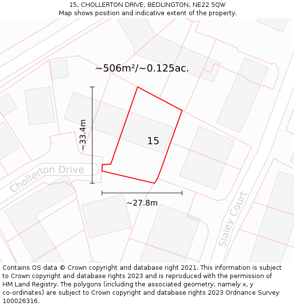 15, CHOLLERTON DRIVE, BEDLINGTON, NE22 5QW: Plot and title map