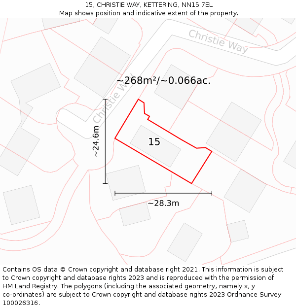 15, CHRISTIE WAY, KETTERING, NN15 7EL: Plot and title map