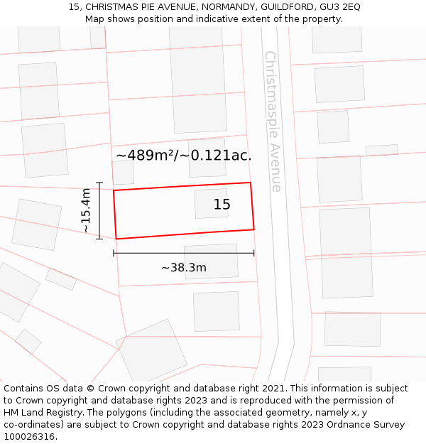 15, CHRISTMAS PIE AVENUE, NORMANDY, GUILDFORD, GU3 2EQ: Plot and title map