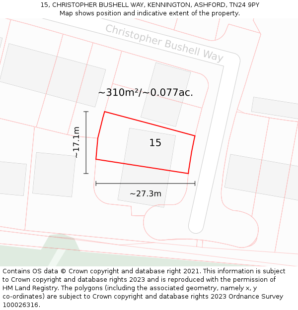 15, CHRISTOPHER BUSHELL WAY, KENNINGTON, ASHFORD, TN24 9PY: Plot and title map