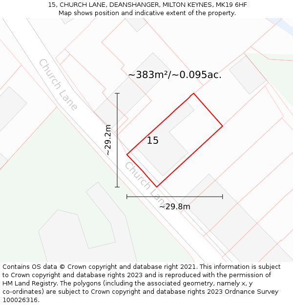15, CHURCH LANE, DEANSHANGER, MILTON KEYNES, MK19 6HF: Plot and title map