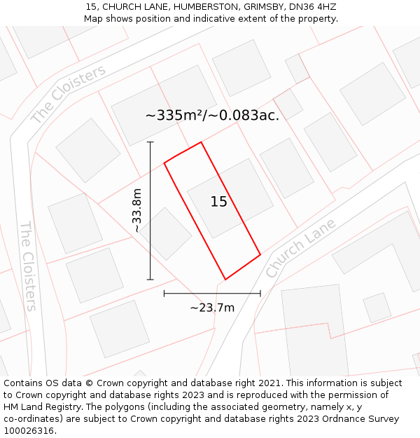 15, CHURCH LANE, HUMBERSTON, GRIMSBY, DN36 4HZ: Plot and title map